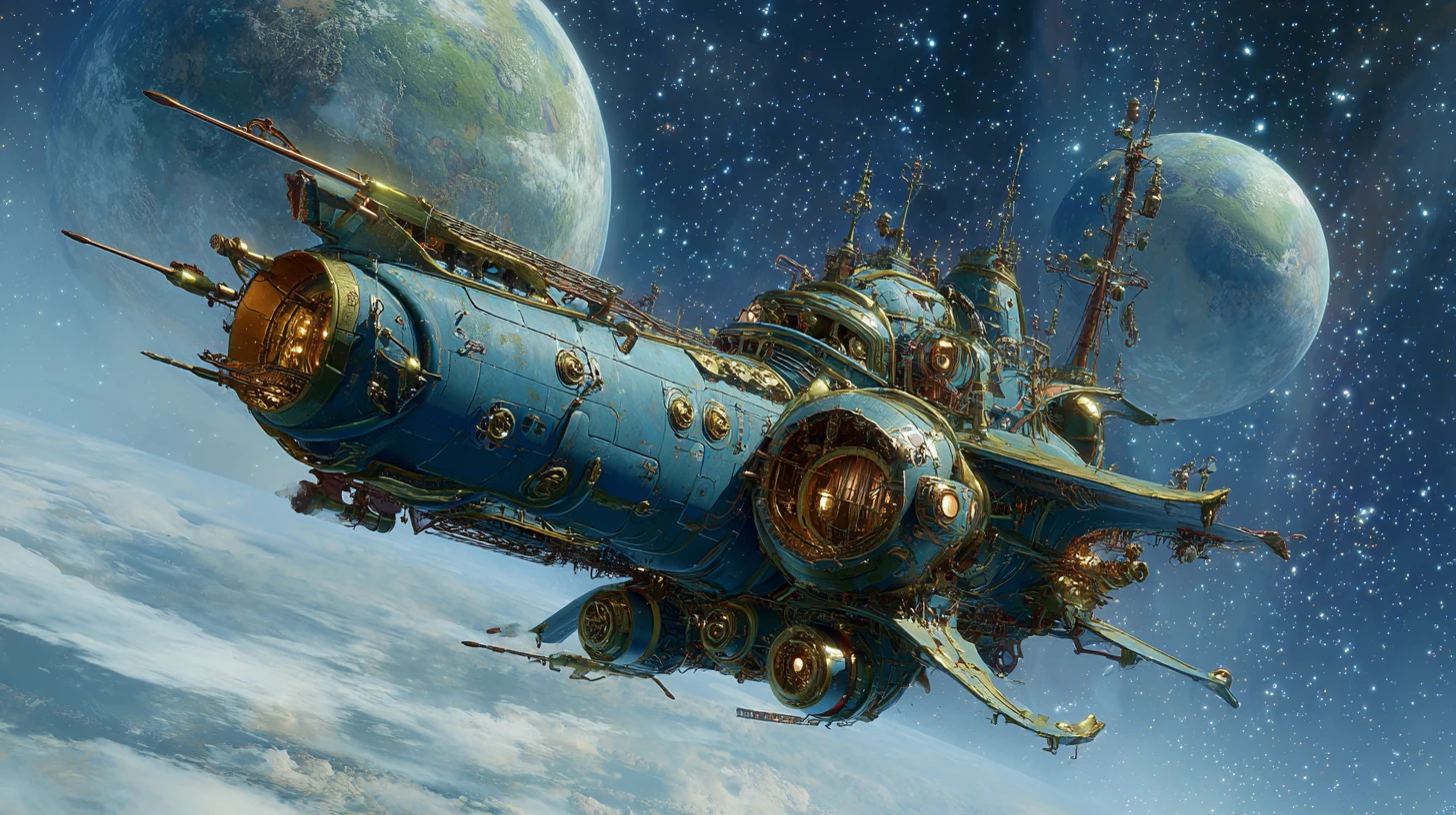 銀河を進む宇宙魔女が導くスチームパンク宇宙船