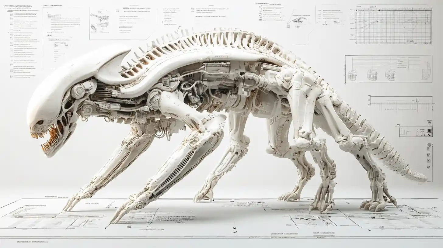 有機外星戰鬥機甲的 3D 技術示意圖