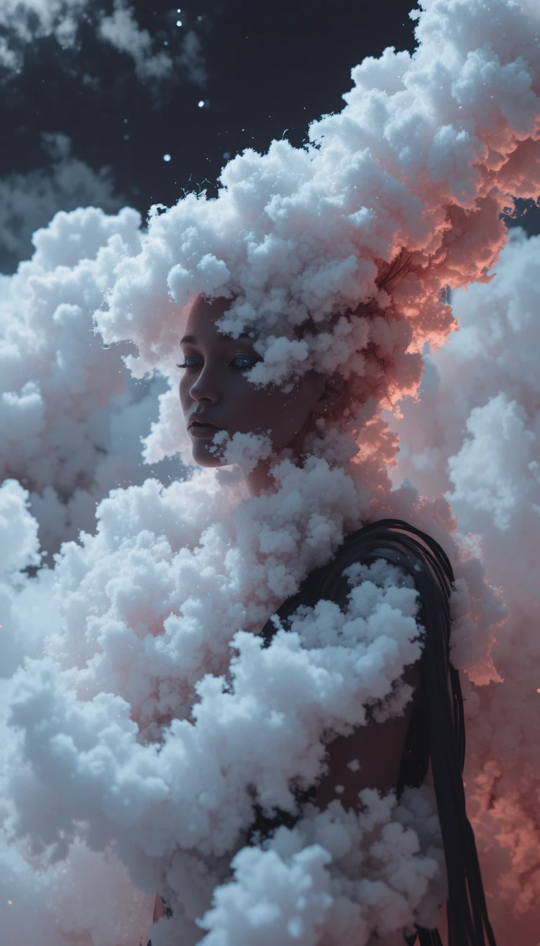 Nubes rizadas surrealistas que flotan en un cielo infrarrojo ventoso