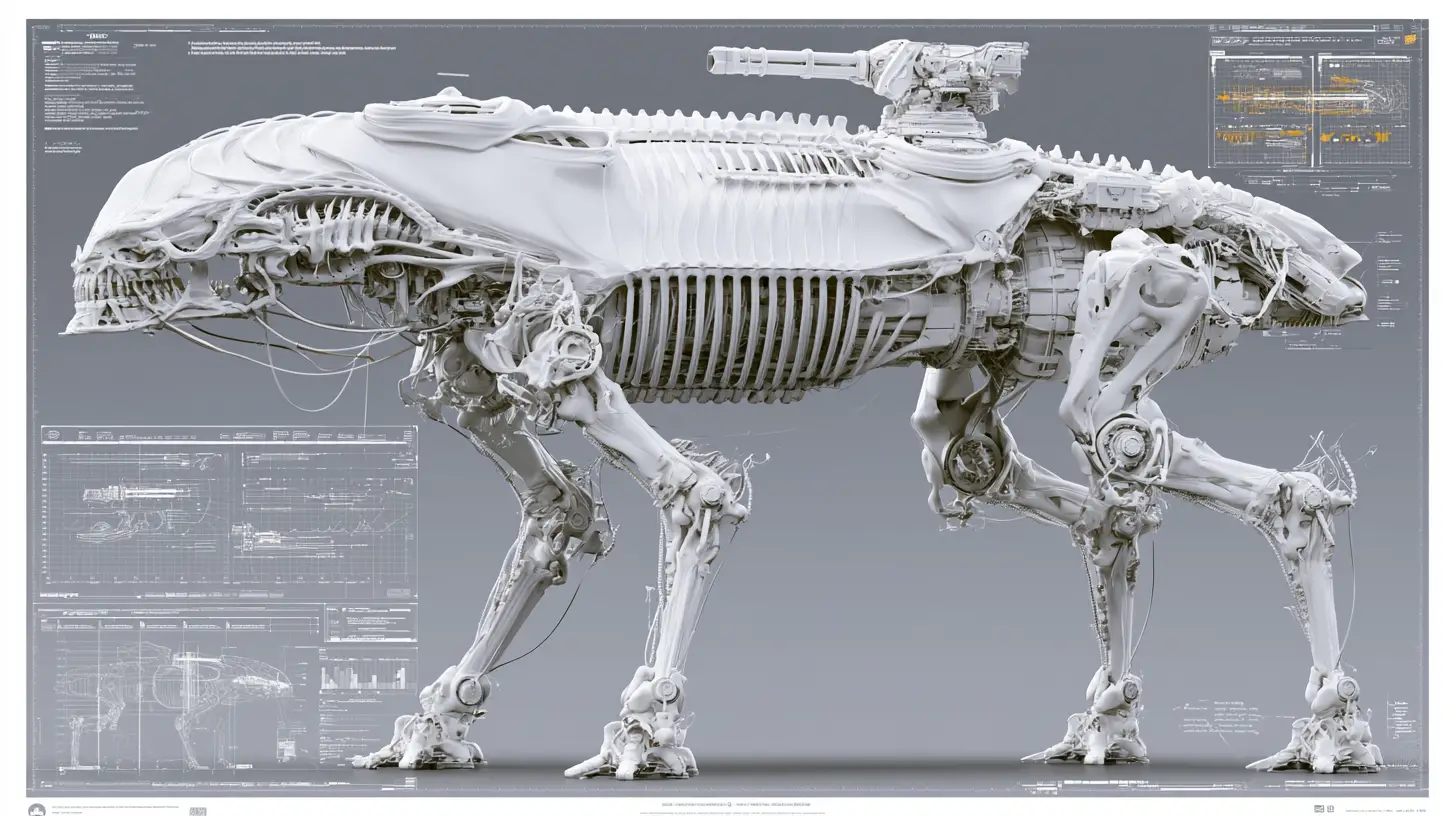Alien exoskeleton battle mech with integrated skull and cannon