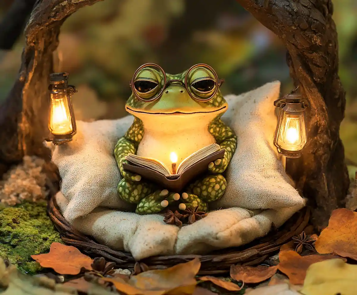 Sanctuaire Diorama d’une Grenouille Douillette Lisant dans une Tasse de Thé