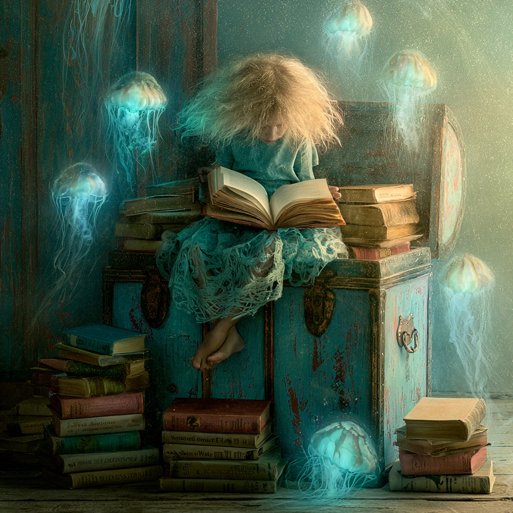 Mermaid Reading In A Treasure Chest Underwater Nook