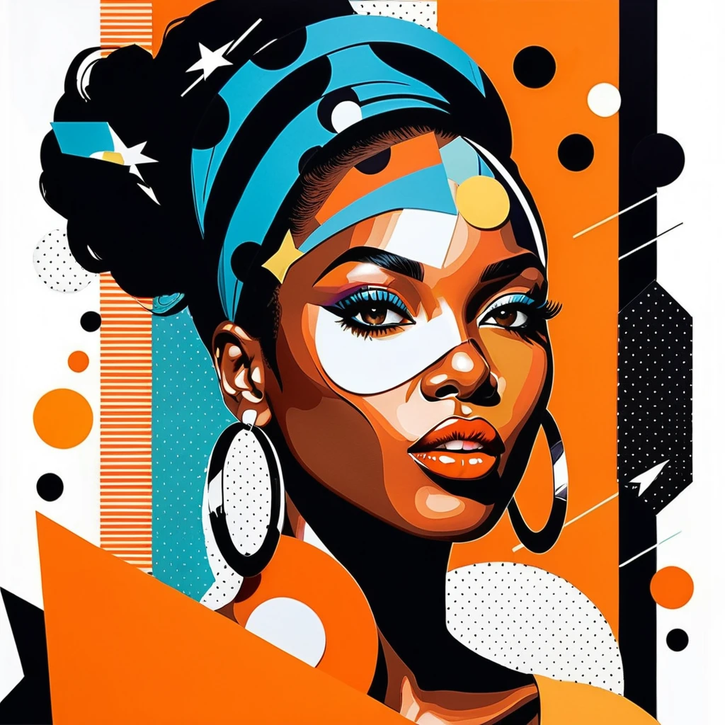 Playful black woman in bold pop art collage illustration
