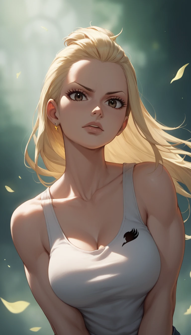 鋭く光る瞳を持つ官能的なファンタジー少女のクローズアップ