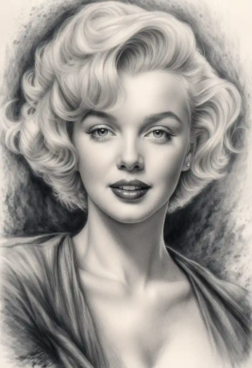 Ritratto in grafite di Marilyn Monroe con sorriso iconico