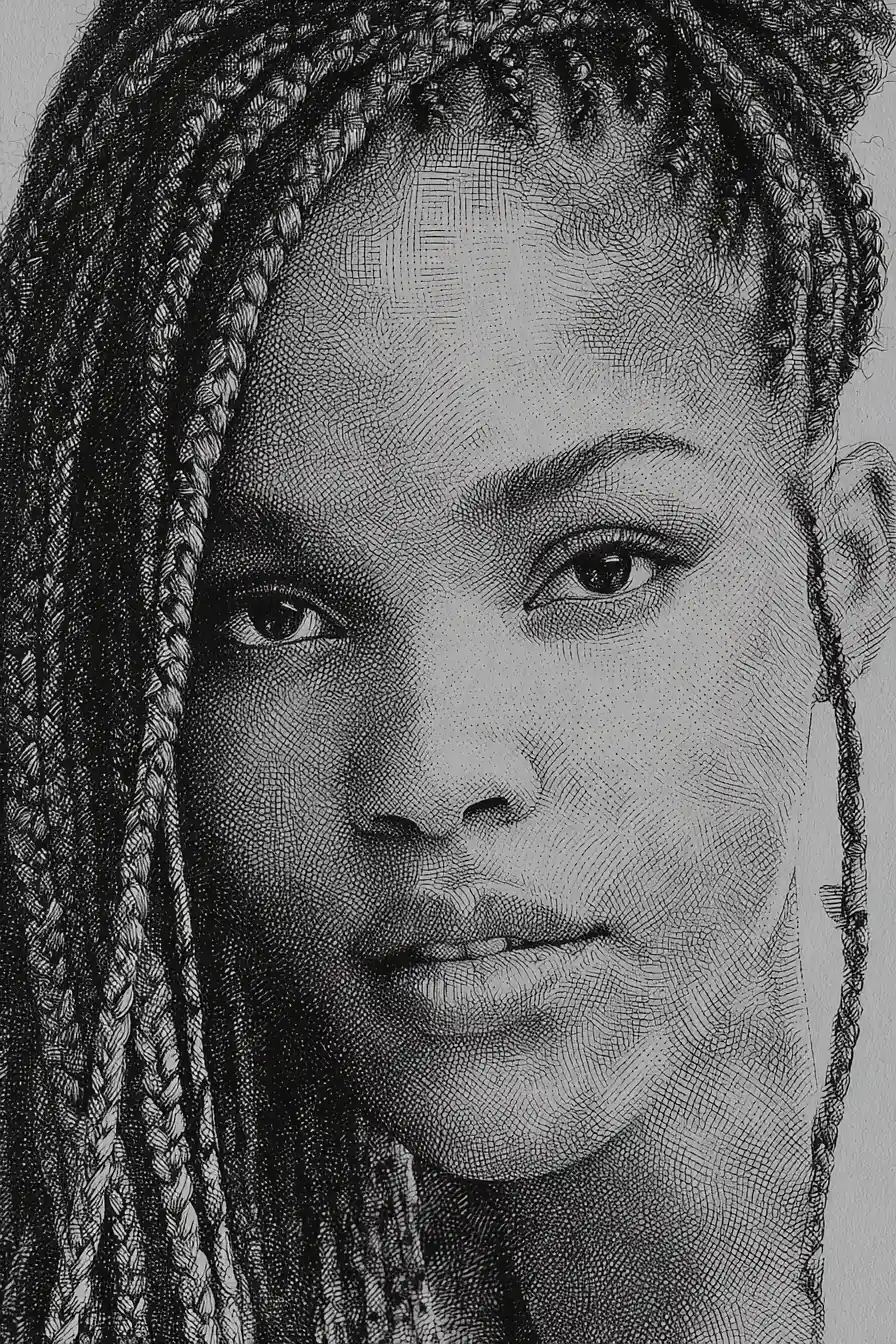 Graphite portrait of a young woman with box braids