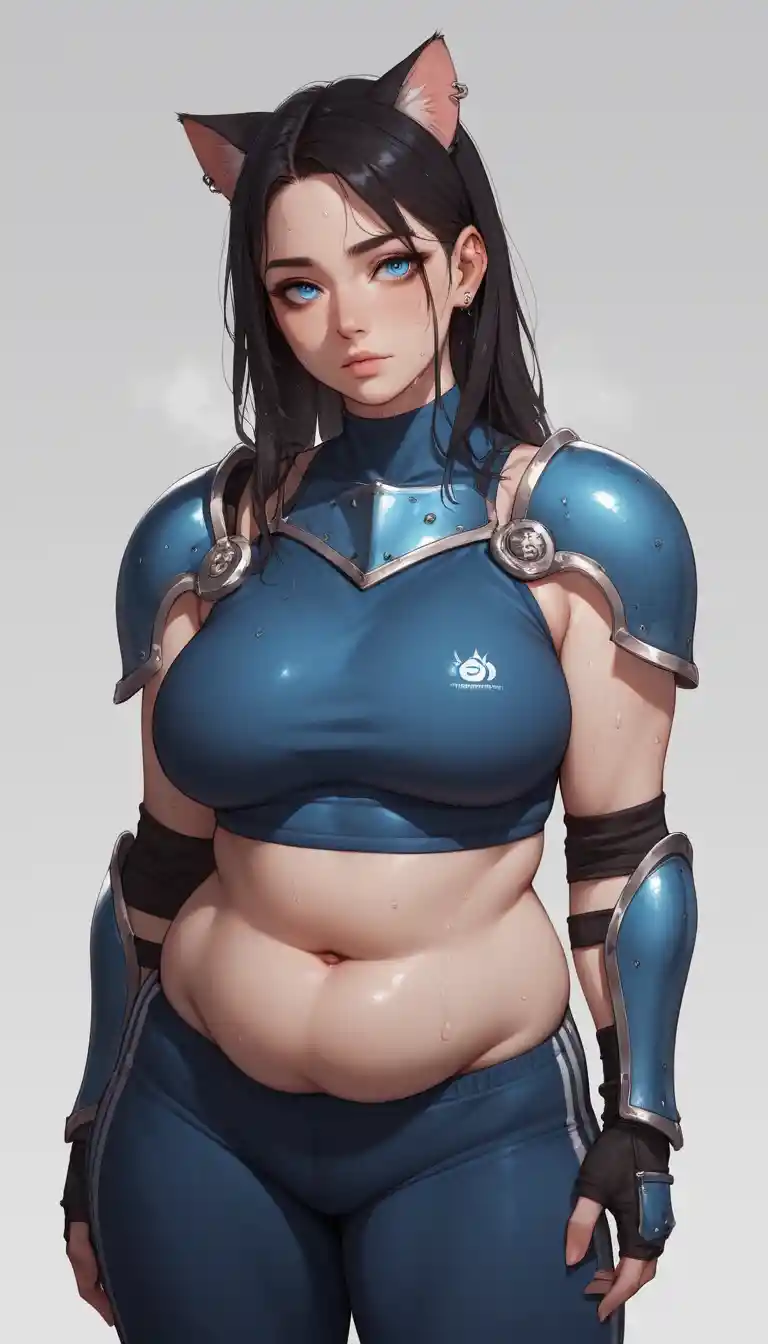 Primer plano de chica anime con ojos azules y orejas de gato