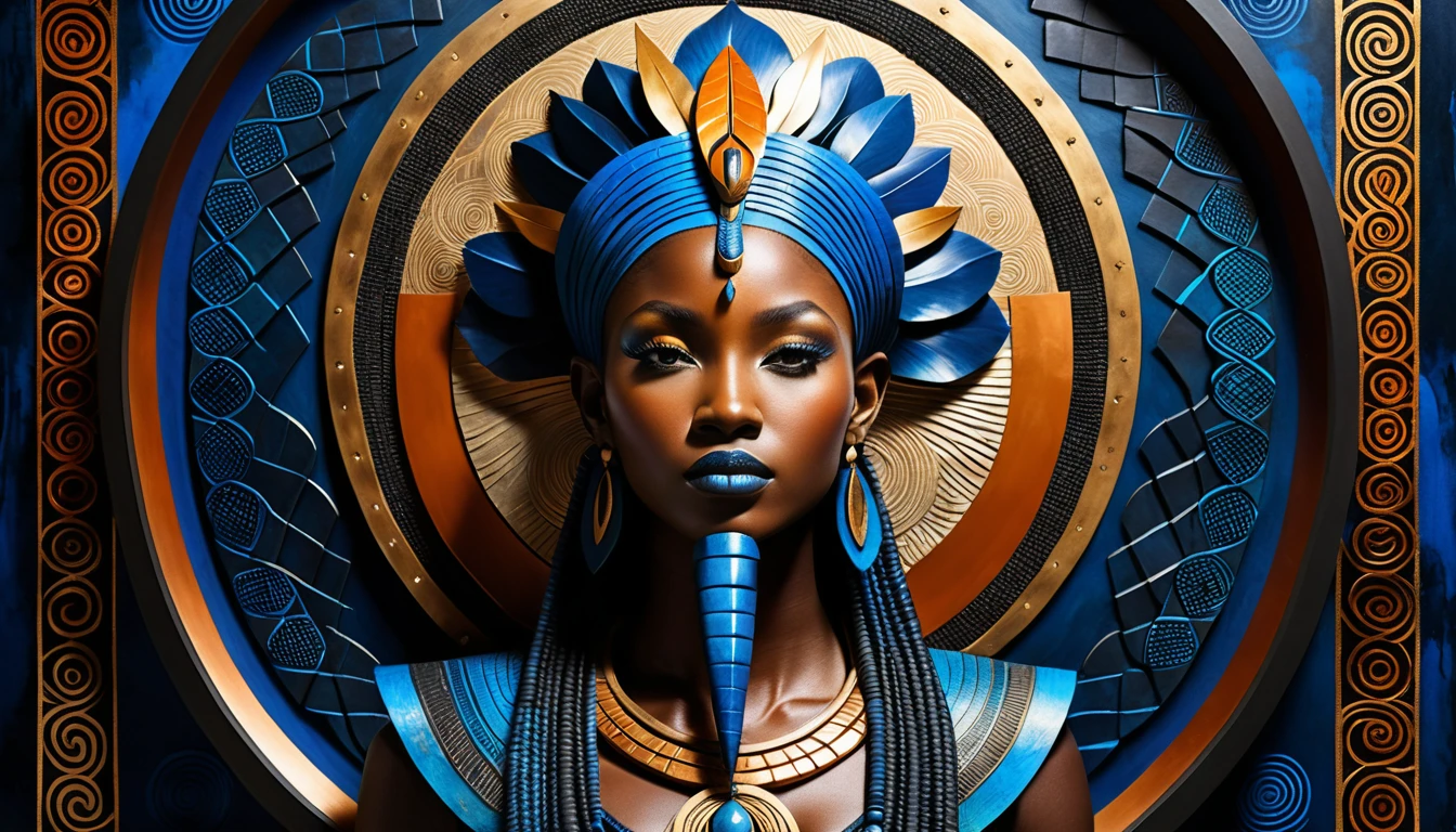Luxuriöser afrikanischer Schlangenhüter in Mixed-Media-Collage