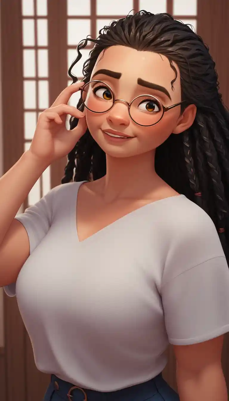 Chica gato de anime con gafas en un cálido entorno escolar