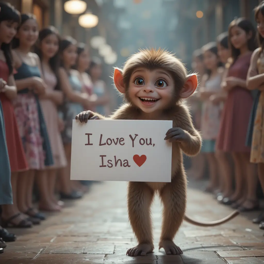 Cute monkey offering a love sign to a smiling girl