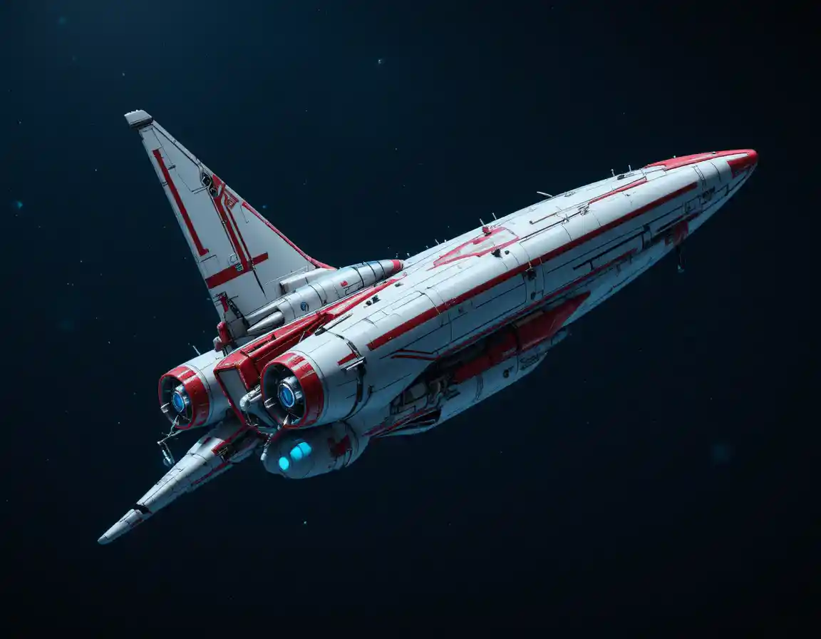 Astronave futuristica bianca e rossa con motori luminosi