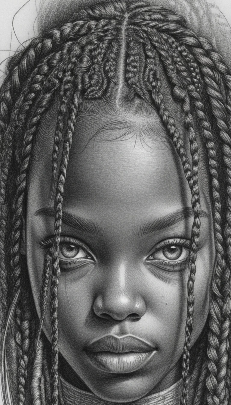 Graphite portrait of a young woman with intense calm gaze