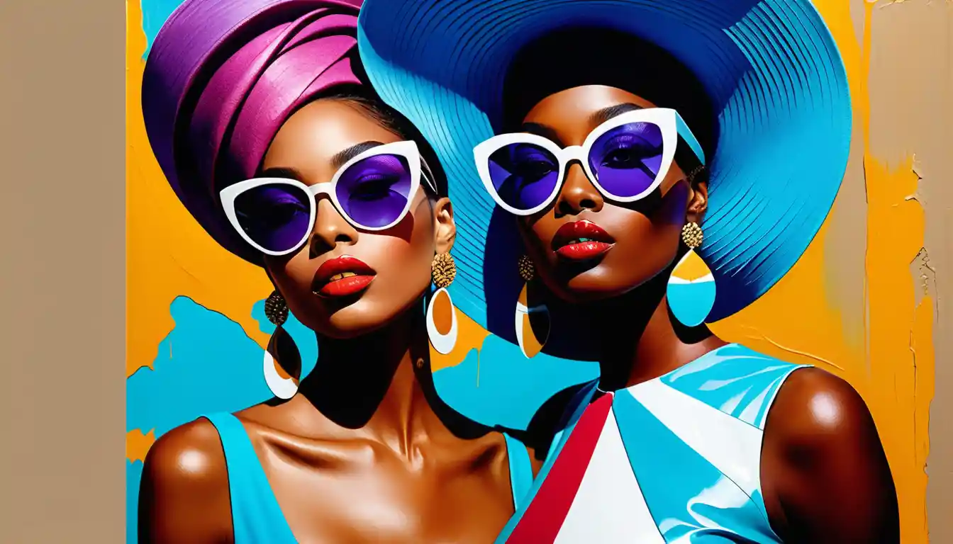 Impasto portrait of two stylish Black women in bold hats