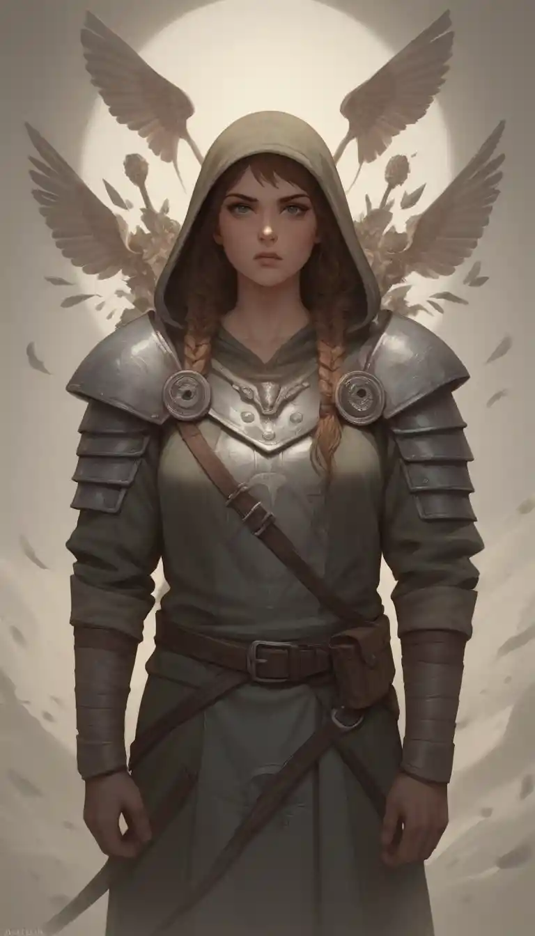 劇的な戦争風ファンタジーシーンの若い女性