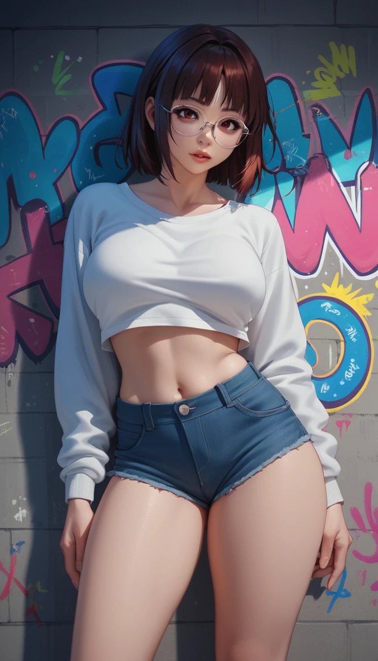 Chica gato de anime con gafas en una acogedora escuela japonesa