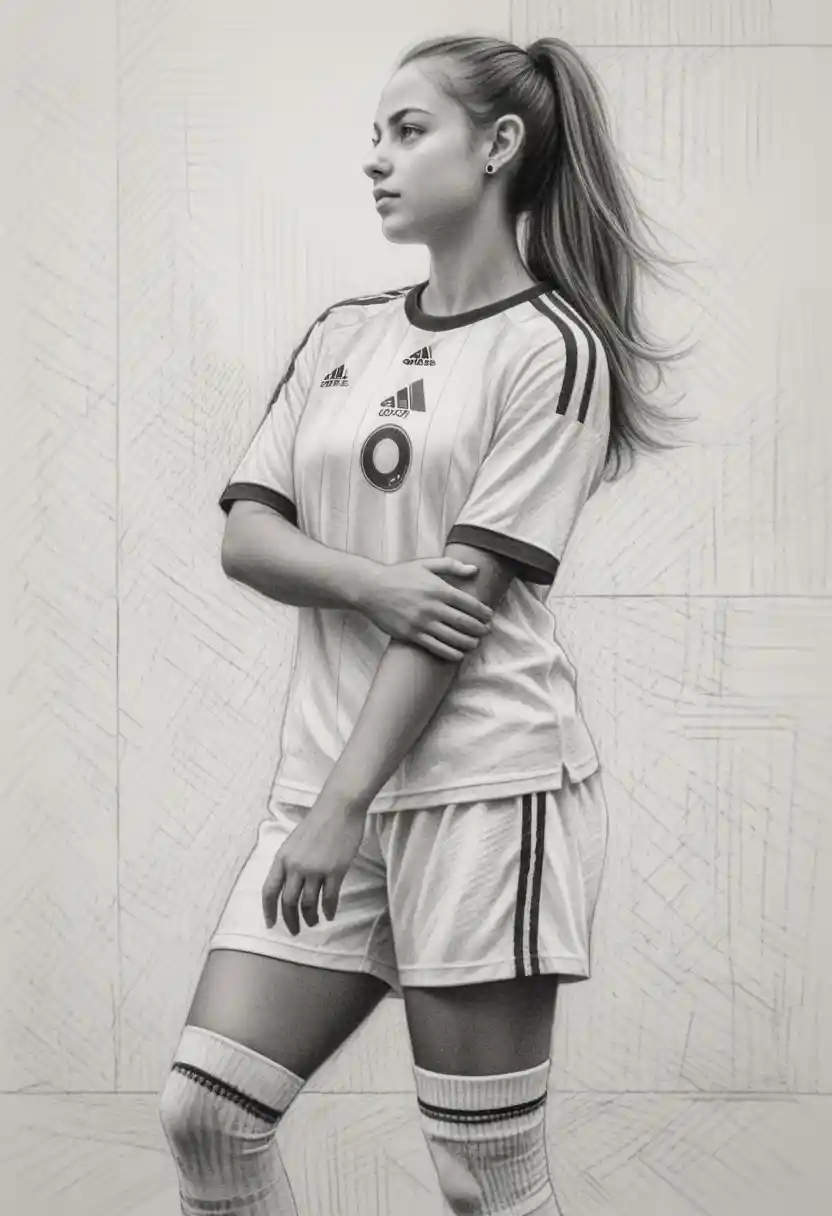 Graphite profile portrait of focused young female footballer