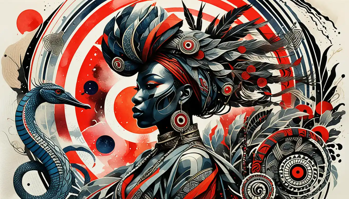 Majestic serpent guardian in afro luxury mixed media artwork