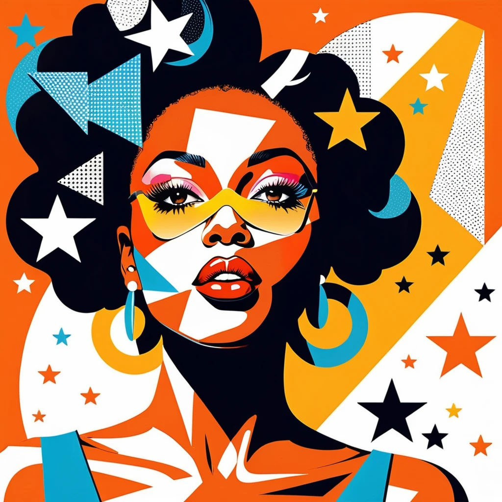 Retrato de mujer negra juguetona en audaz collage de arte pop