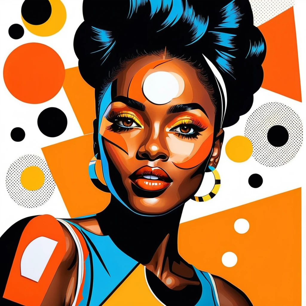 Collage pop art de una mujer negra alegre sobre fondo naranja