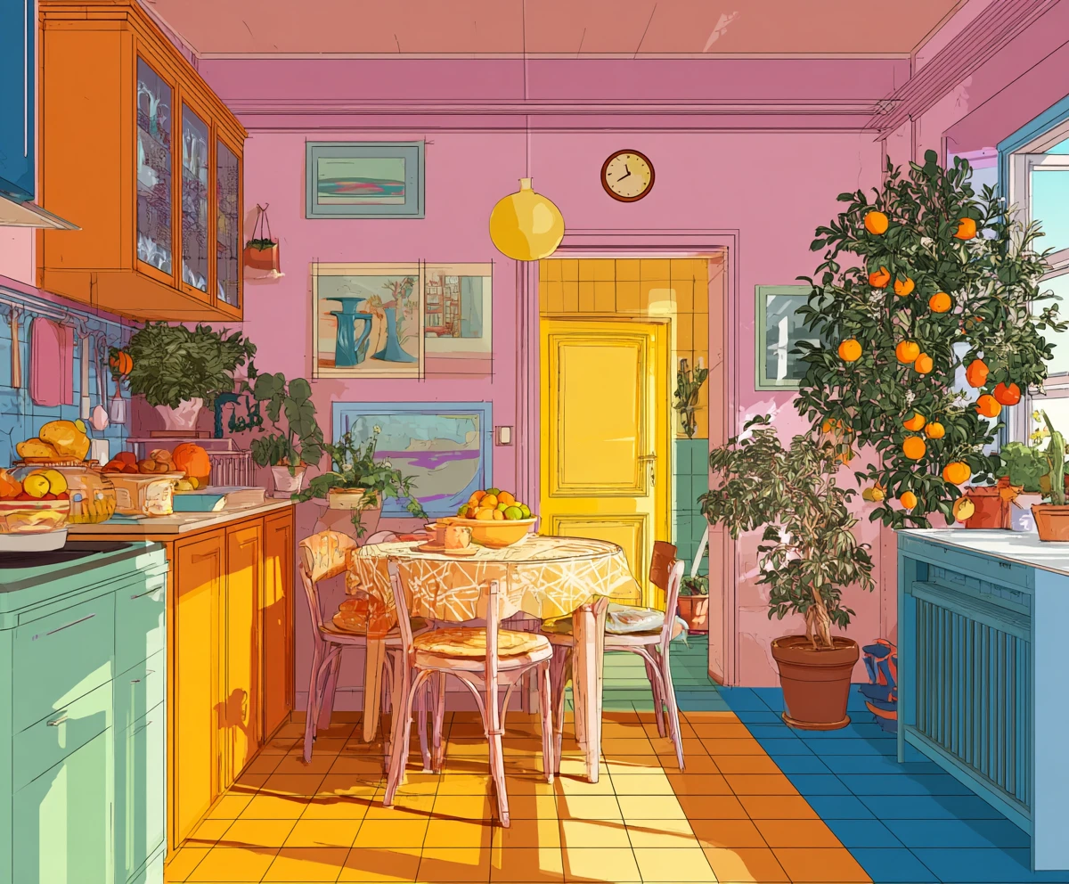 Bunte Retro-Digitalillustration der 2000er mit verspielter Ästhetik