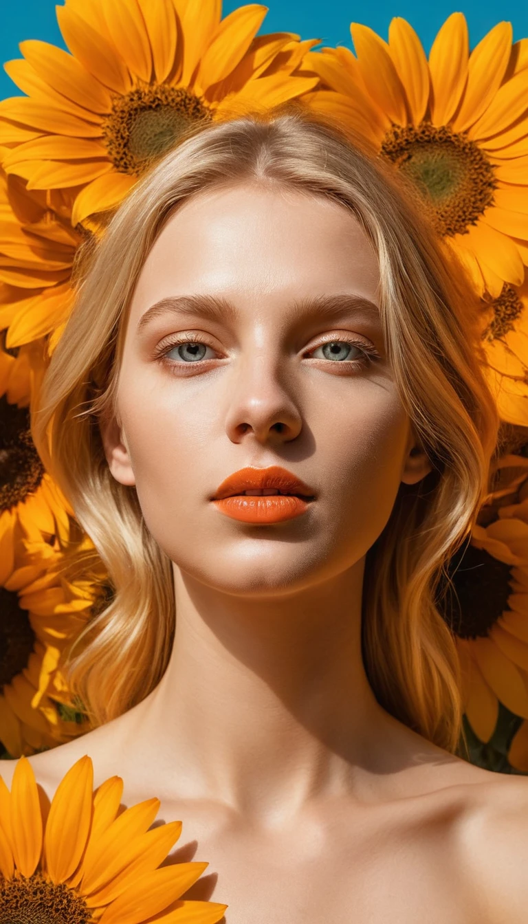 Joven con girasoles en retrato de color selectivo