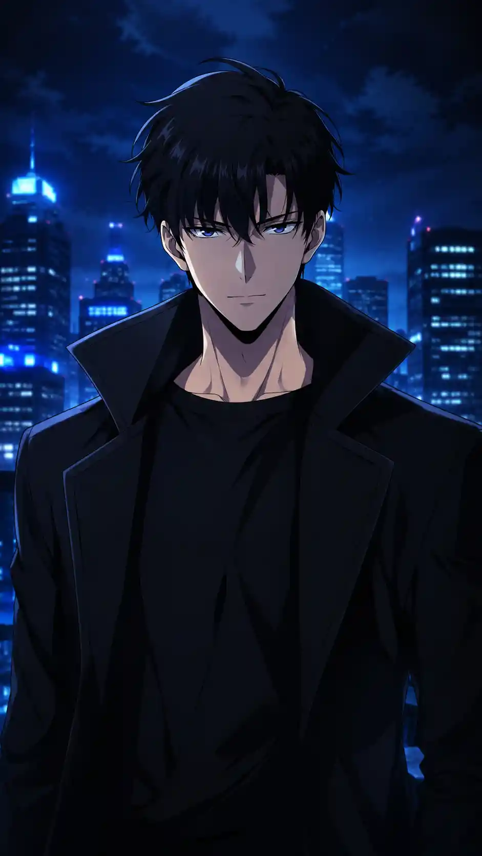Retrato de héroe de anime en una ciudad moderna de noche