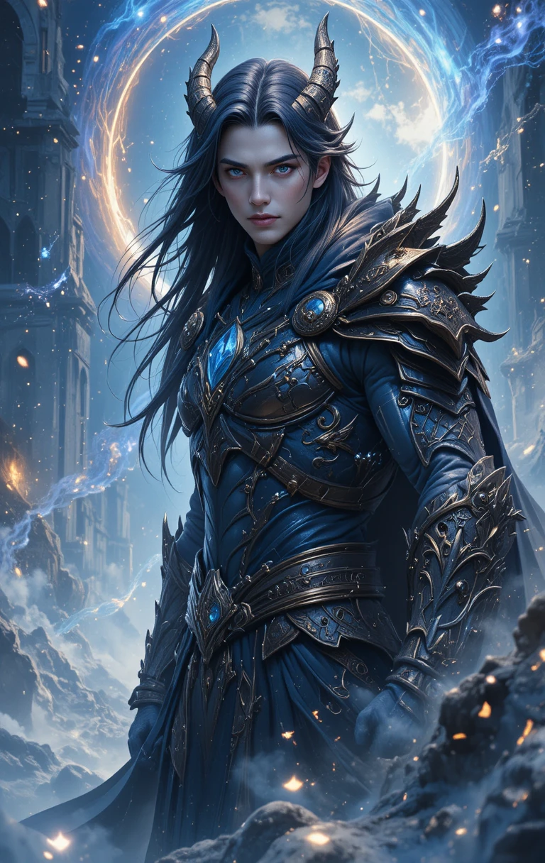 Anime dragon warrior with golden skin in dark armor