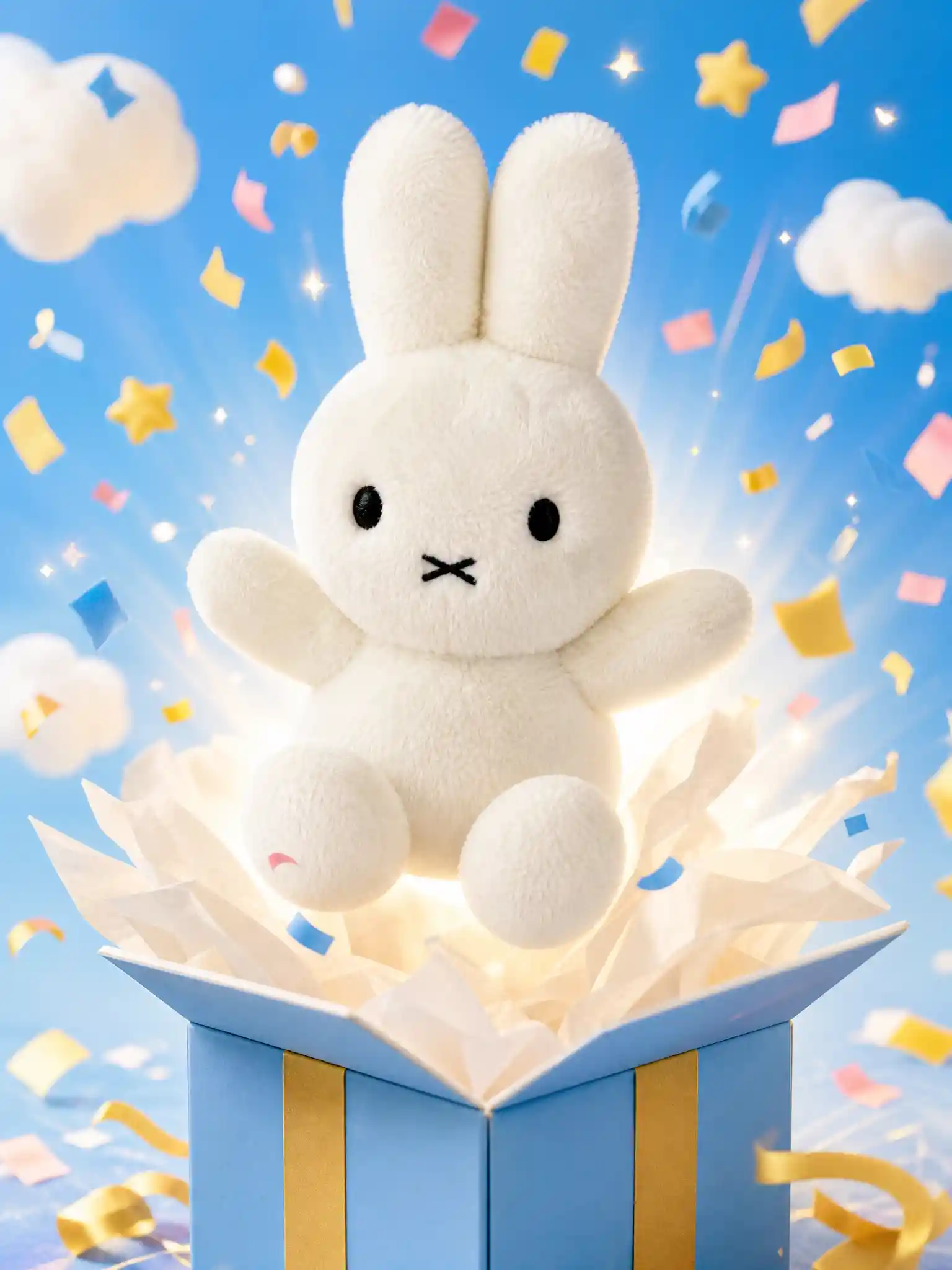 Giocattolo colorato per bambini che esplode da una scatola regalo con coriandoli