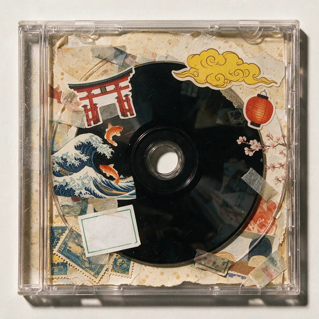 塑膠 CD 盒中的洛-fi 剪貼簿拼貼畫
