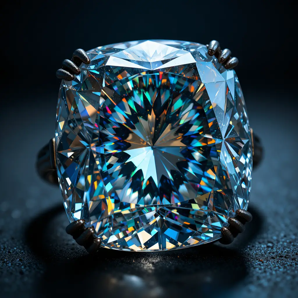 Primer plano macro de joyería con diamante antiguo talla cojín
