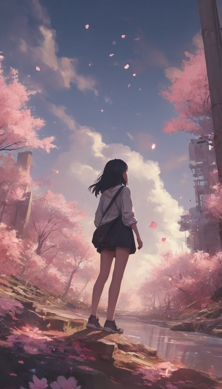幻想的なアニメの世界に舞う不思議な花びら