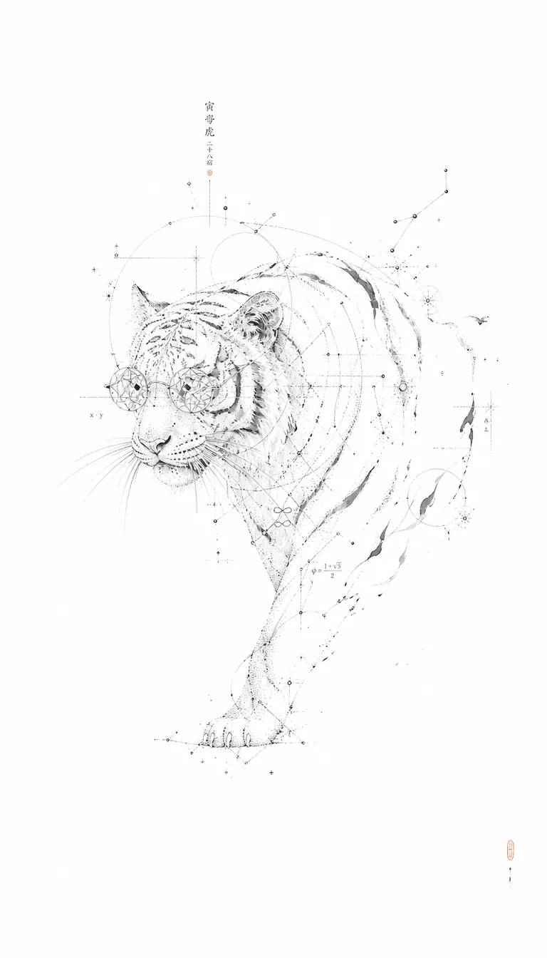 Gestes d’encre suggérant un tigre dans un calme espace blanc
