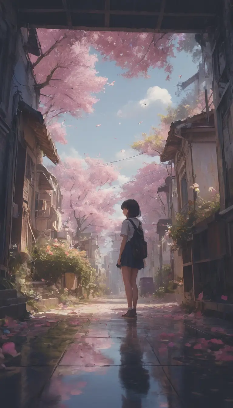 漂浮花瓣的奇幻夢境場景