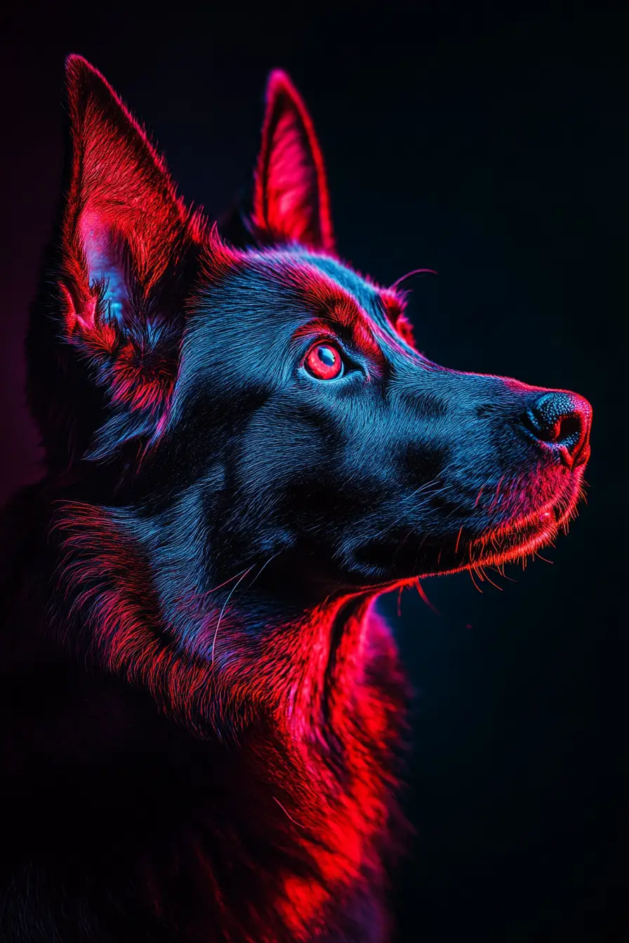 Retrato colorido de perro en primer plano con iluminación de estudio