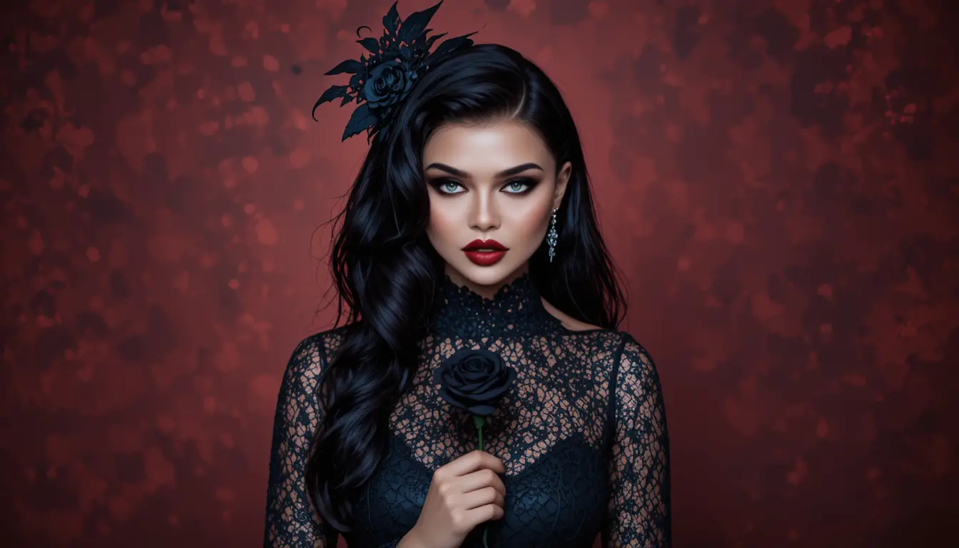 Femme gothique avec rose noire dans un portrait de dark fantasy