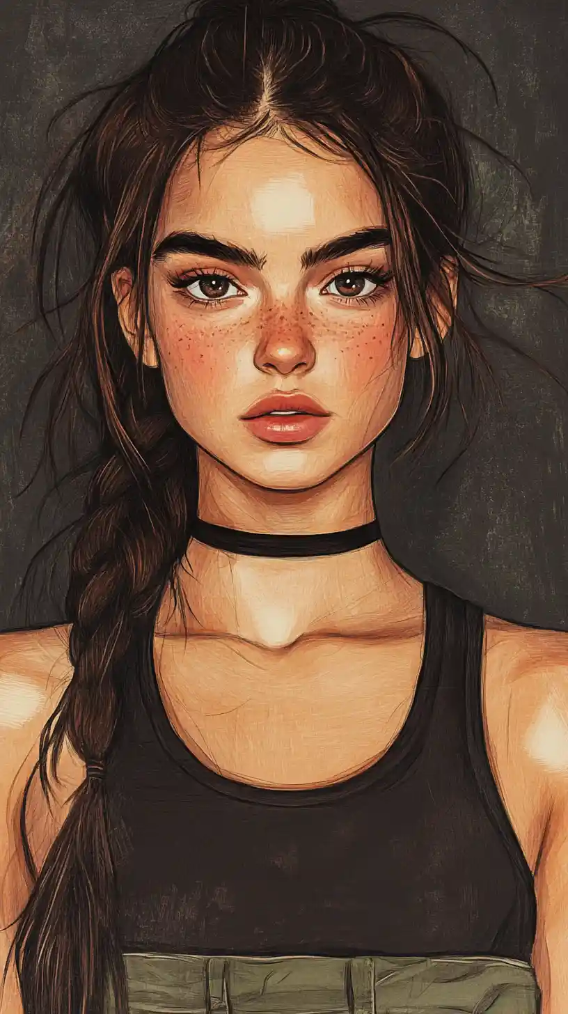 Retrato de jovem atlética em sombreamento detalhado a lápis