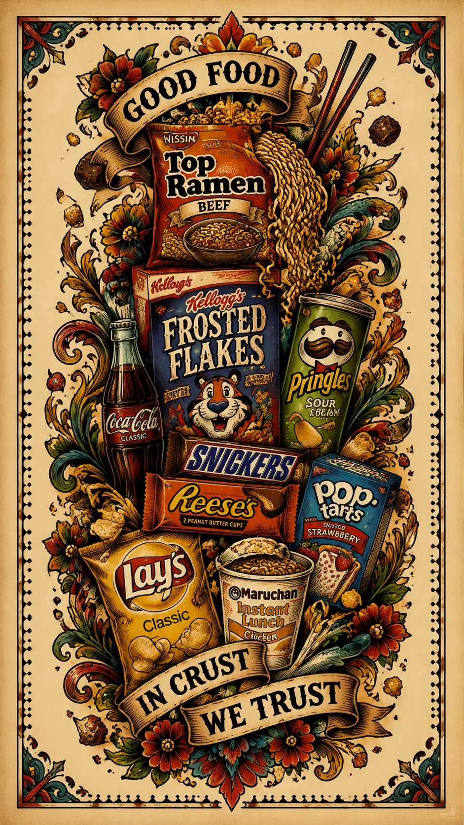 Torre neotradicional de snacks con envases ornamentados