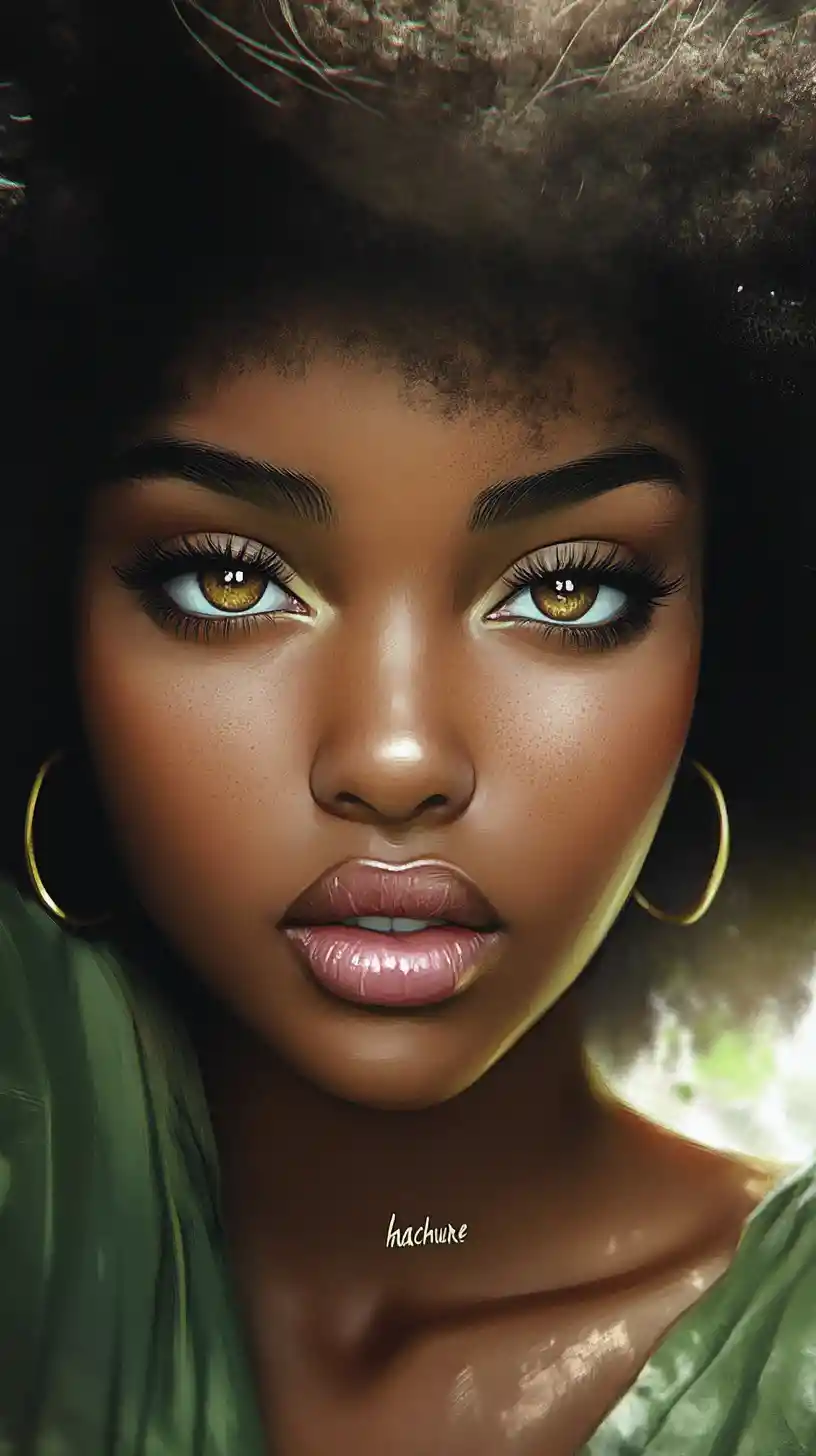 Close up portrait of a black woman with afro hair