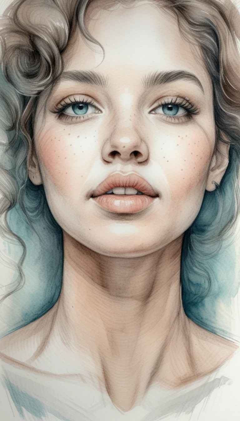 Realistic color pencil portrait of a freckled curly haired girl