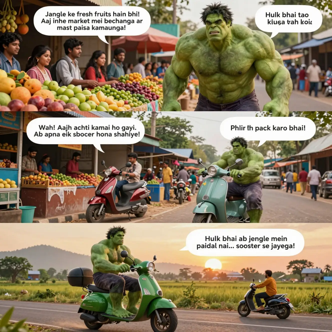 Vendedor verde musculoso cosechando frutas en una mañana en la jungla