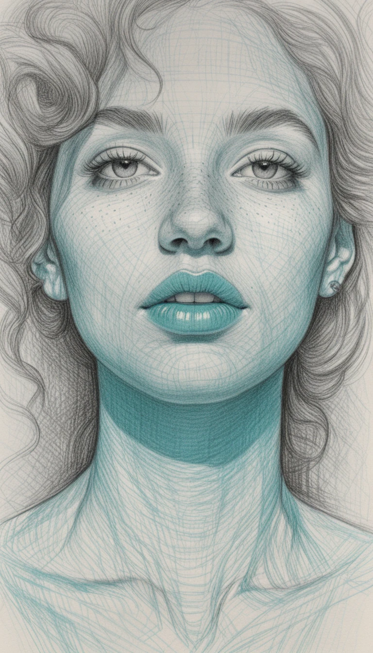 Realistic colored pencil portrait of a freckled young woman