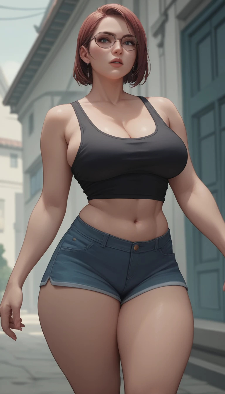 Mujer de anime curvilínea de pie con confianza sobre cuatro apoyos