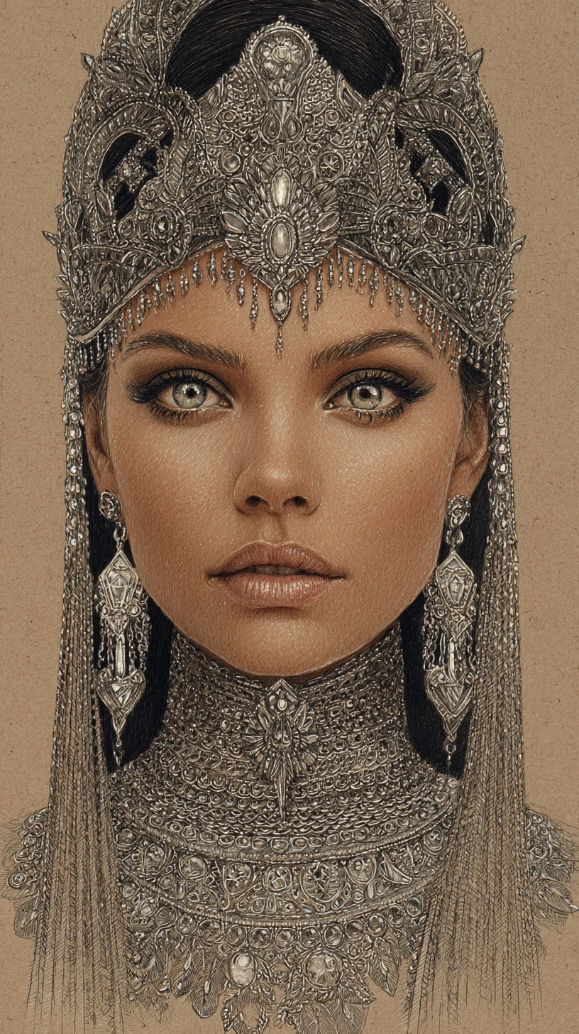 Colored pencil portrait of an elegant ancient Egyptian queen