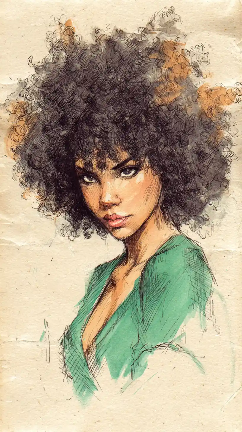 Serene close up portrait of a woman with afro hair