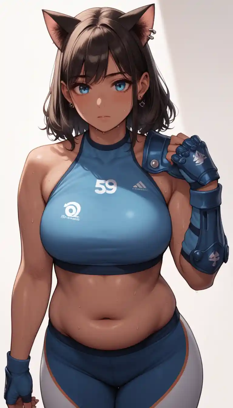 Fille anime en sueur avec des oreilles de chat en tenue de sport