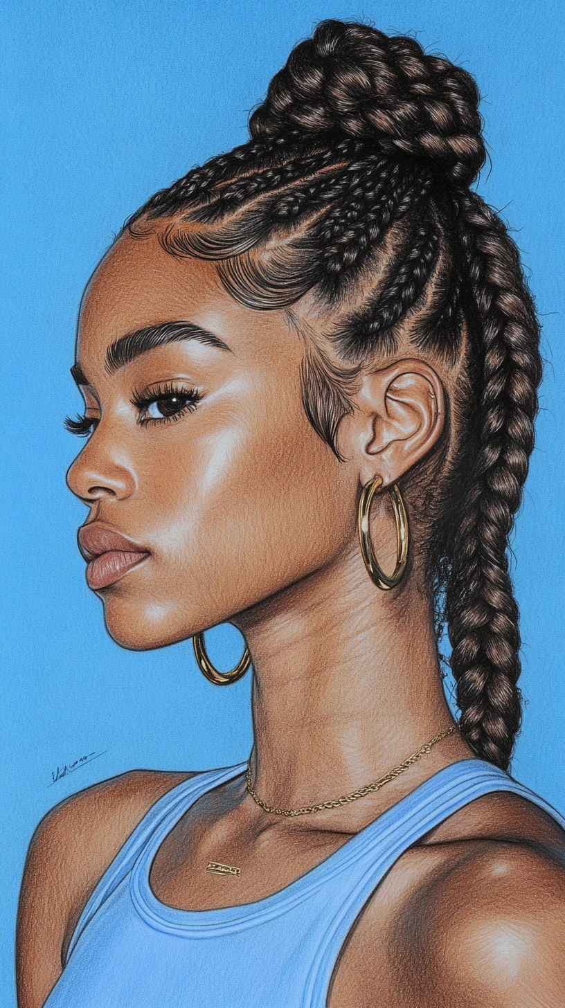 Colored pencil portrait of a braided haired Black girl