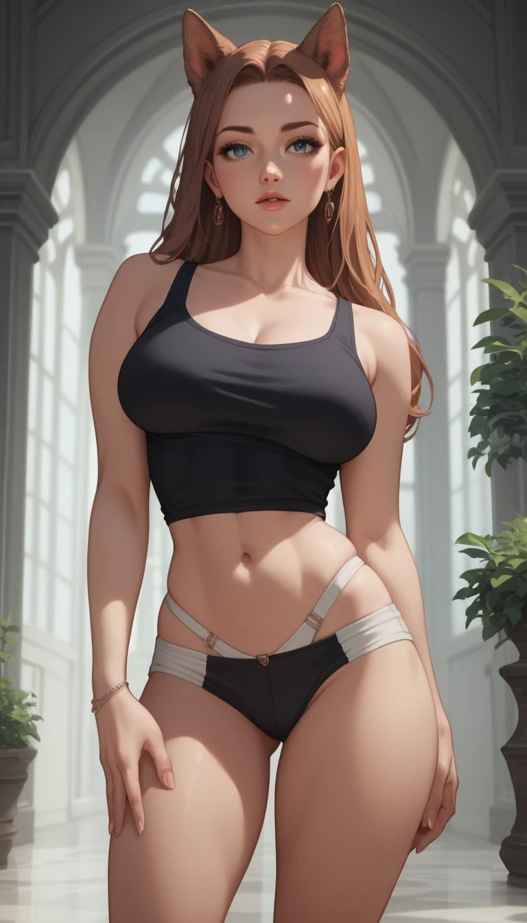 Mujer perro de anime curvilínea con camiseta sin mangas ajustada