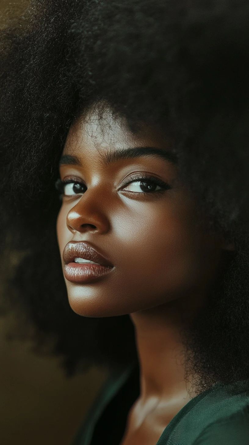Close up portrait of a black woman with afro hair