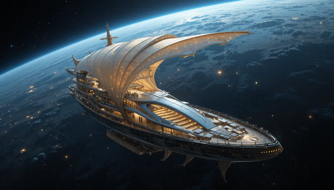 Luxuriöse Solar-Yacht-Raumfähre im Gleitflug durch die Planetenbahn