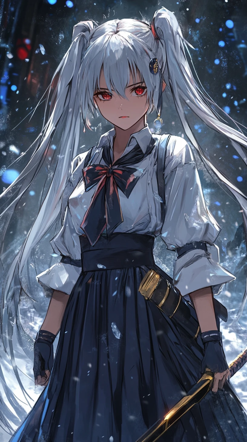 Anime girl with braided white hair and ghostly smile